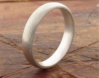 White gold wedding ring, 4mm brushed court handmade band for a woman or a man