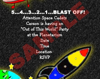 Rocket Ship Outer Space Party Invitations