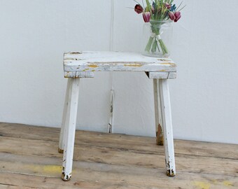 wooden stool / milking stool / painted furniture / vintage stool / step stool / Plant stand / white / stool /shabby chic / rustic stool