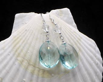 Aquamarine, Swarovski, and Sterling Earrings