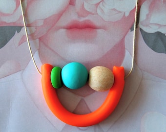 OOAK Handmade Polymer Clay Necklace - Guatemala Collection - Two Round Bead U