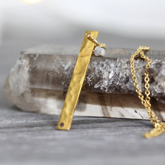 Skinny Bar Necklace - Rough Diamond Bar Necklace