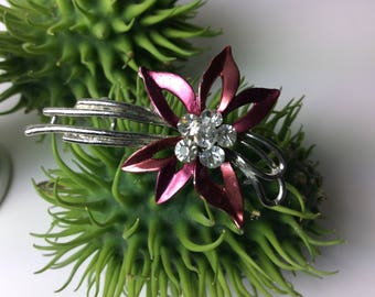 Beautiful vintage pin brooch pink flower rhinestones vintage costume jewellery