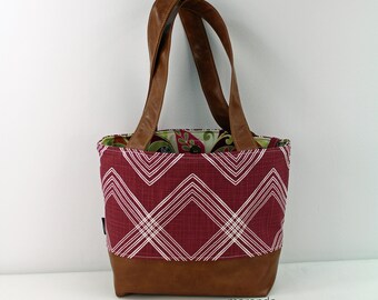 Lulu Medium Tote Bag - Colton Maroon with PU Leather - READY to SHIP Purse Shoulder Straps 3 pockets Handbag Washable