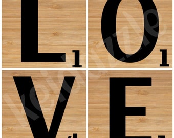 LOVE "scrabble" tile coaster set