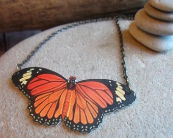 monarch butterfly necklace moth bug insect charm orange black yellow