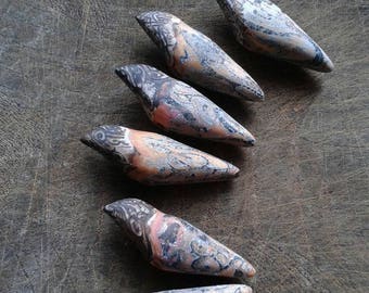 Wild Songbird Beads - handpainted batik polymer clay wild song bird pendant beads (ready to ship)
