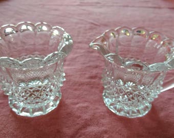 Crystal Diamond Cut Creamer and Sugar Bowl