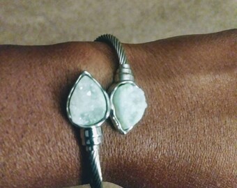 Druzy Bracelet, Cuff Bracelet, Silver Cuff Bracelet, Bangle Bracelet, Druzy Jewelry, Aquamarine Jewelry, Aquamarine Bracelet, Women Gift