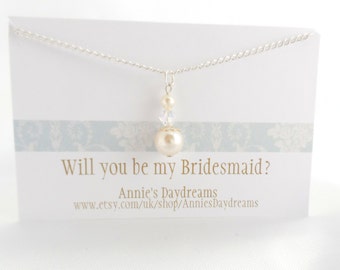Will you be my bridesmaid? - Pearl and Crystal Bridesmaid Necklace - Bridesmaid Necklace - Cream Pearl Bridesmaid Necklace