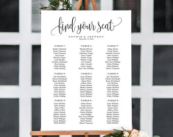 6 Sizes Wedding Seating Chart Template,Seating Chart Printable,Seating Board,Editable Seating Chart Poster,Wedding Sign,PDF Instant Download