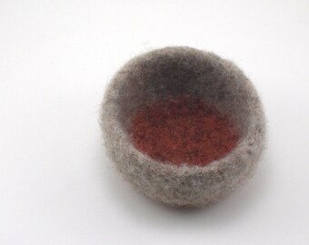 Felted wool bowl - felt ring bowl - color block bowl - oatmeal and sienna
