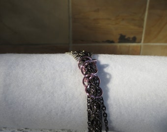 Black and Silver Multi-Chain Bracelet - with pink rings