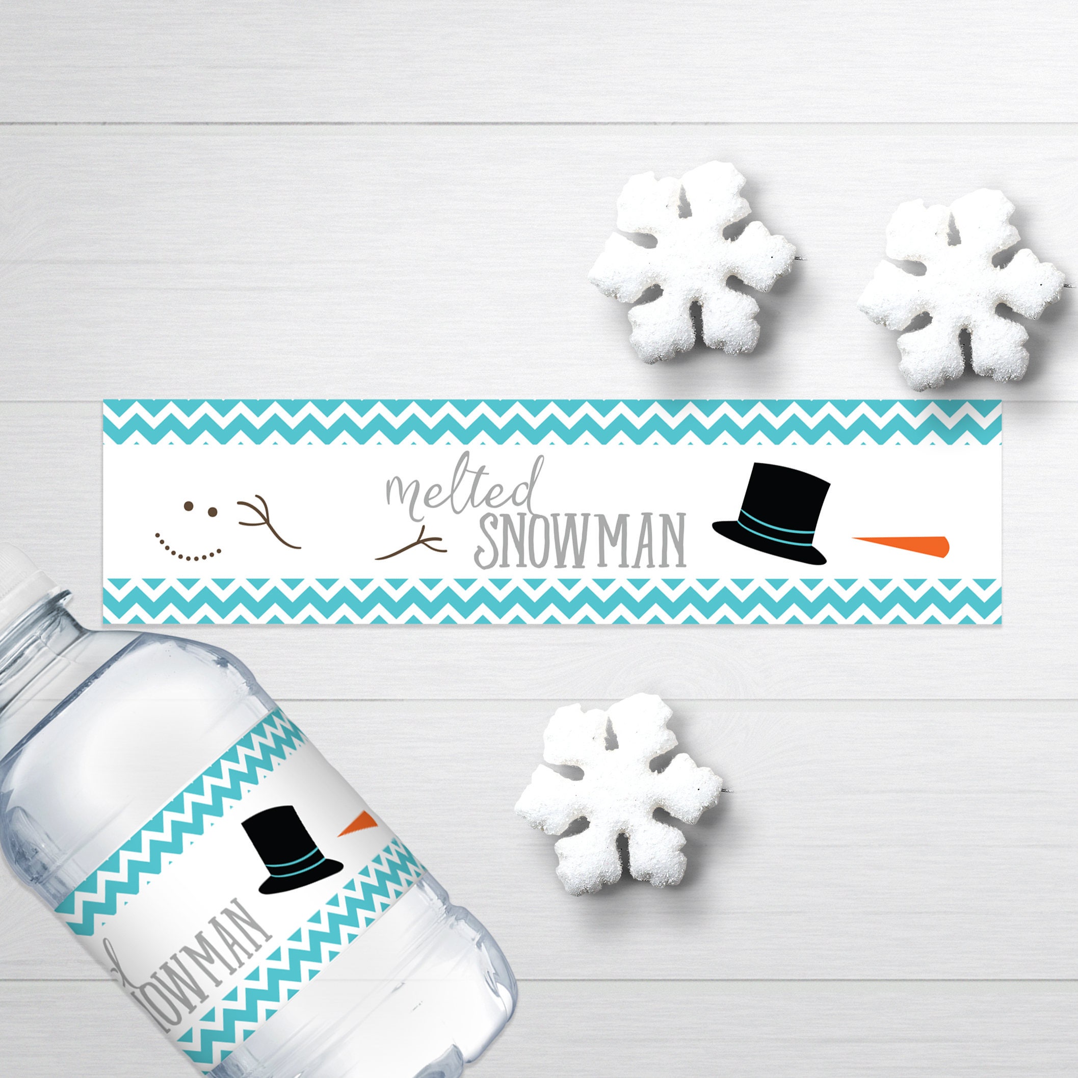 Melted Snowman Water Bottle Labels Holiday Water Bottle