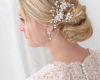Swarovski Crystal Bridal Comb, Crystal Bridal Hair Comb, Floral Hair Comb, Flower Hair Comb, Bridal Hair Accessory ~TC-175