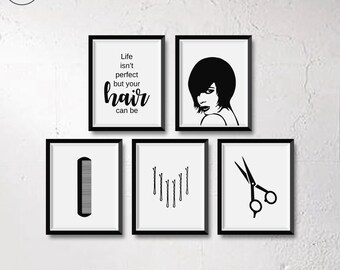 Set of 5, Salon Wall Art, Hair Print, Salon Decor, Hair Salon, Hair Stylist, Hairdresser, Hair Salon Prints, Hair Salon Decor, Hair Prints