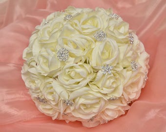 Stephanie Bethan - Cream Rose and Brooch Bridal Bouquet