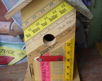 Birdhouse w/ Vintage Yardsticks Handmade Bird House Outdoor and Garden