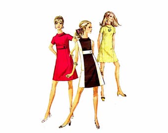 1960s Misses Mod A-line Dress Simplicity 7675 Vintage Sewing Pattern Size 12 Bust 34 UNCUT