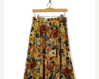 ON SALE Vintage Yellow x Floral Printed Slouchy Flare Skirt from 90's