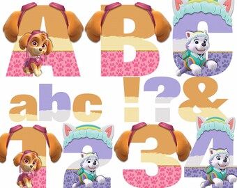 Paw Patrol Alphabet | Instant Download | Digital Letters and Numbers | Printable Letters and Numbers | Skye & Everest Clipart