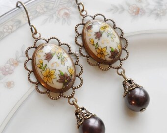 50% Off, Fall Meadow, Vintage Cameo Earrings, Vintage Beads