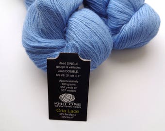Knit One Crochet Too Cria Lace Yarn, Chalk 636, Light Sky Blue, Alpaca and Tencel Blend, Lace Weight Yarn, Tencel Yarn, Alpaca Blend