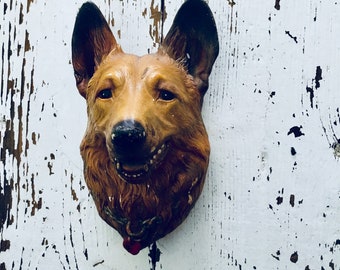Vintage Bossons 1980s german shepherd dog chalkware style hand painted wall plaque decoration
