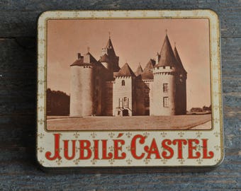 vintage cigar box, tin box, metal box, French cigar box, Jubilé Castel cigar box, collectible cigarette box, vintage tobacciana, COFV57