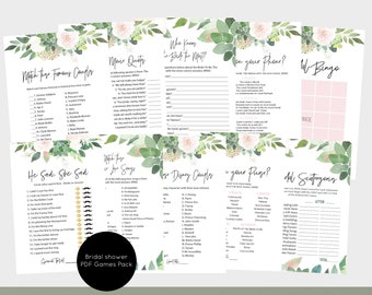 Succulent Bridal Shower Games, Printable Shower Games Pack, Set of 10 Games, Instant Download PDF, WLP728