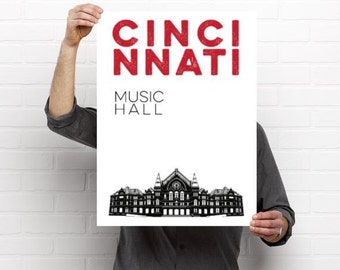 Digital Version of Cincinnati Music Hall Print. Three sizes 11x17 18x24 24x36 poster from Cincinnati Ohio Landmark