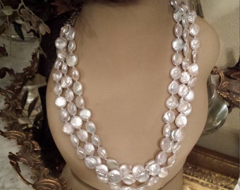 Three strand freshwater coin pearl necklace