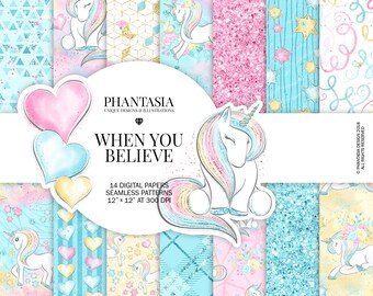Unicorn Digital Paper, Whimsical Digital Paper, Unicorn Planner, Rainbow Unicorn, Fantasy Pattern, Pastel Digital Paper, Magical Pattern