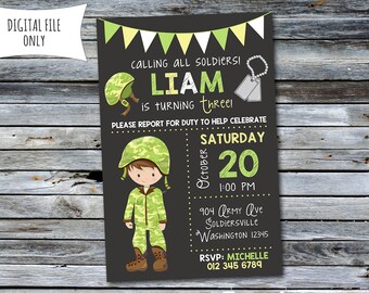 Army Invitation / Army Birthday Invitation / Military Invitation / Soldier Invitation (Personalized) Digital Printable File