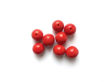 7 Red Glass Beads, Ball Beads, French Antique Beads