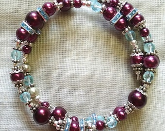 Wine and Blue Coil Bracelet