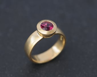Solitaire Pink Tourmaline Ring - 18K Gold Tourmaline Engagement Ring - Pink Tourmaline Gold Ring Pink Gemstone Engagement Ring Size 6.25