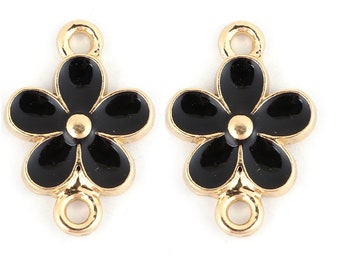 connectors x 2 black metal flowers gold