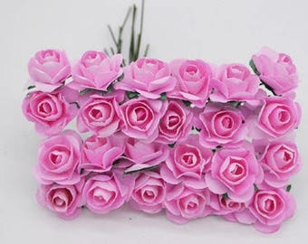12 pcs Pink Paper Roses - 2cm Each Flower