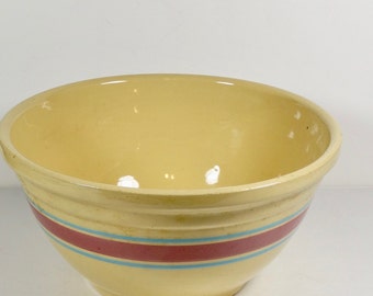 Huge McCoy Stonecraft Pink and Blue Stripe Mixing Bowl - Bread Bowl - Vintage McCoy Oven Ware USA - Striped Bowl