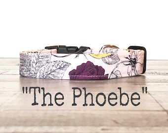 Dog Collars for Girls, Floral DOG COLLAR, Dog Collars, The PHOEBE, Pink, Floral, Black, Pretty Dog Collar
