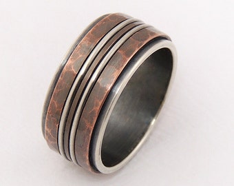 Rustic mens ring - silver copper ring,men engagement ring,men wedding band,unique men's ring,wide ring