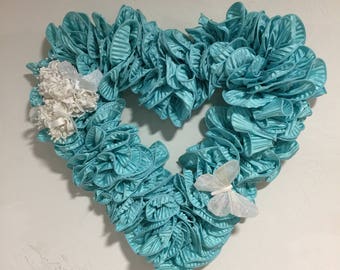 Heart wreath, turquoise wreath, heart shaped wreath, heart wall decor, indoor heart decor, heart wall art, heart shaped wall decor,