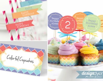 Printable Rainbow Birthday Party Package Personalized