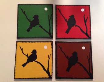 Hand painted coasters, bird silhouette, custom coasters, painted coasters, housewares,