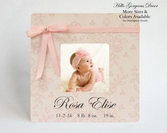 New Baby Gift Picture Frame Personalized Newborn Baby Girl Keepsake Custom Photo Frame Infant Birthday Gift Pink Nursery Decor Room Ideas
