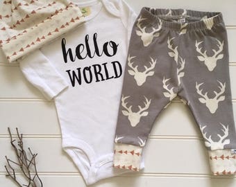 NEW! Oh Deer/Newborn Outfit/Bring Home Outfit/Taupe/Toddler Leggings