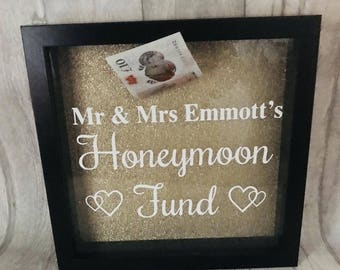 honeymoon fund couple happy box personalised saving glitter present engagement money frame holiday gift gold