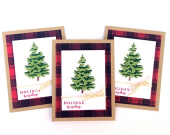 Holiday Card Set - Christmas Tree Cards - Handmade Christmas Cards - Stamped Christmas Card Set, Merry Christmas Boxed Cards, Holiday Wishes