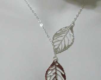 Sterling Silver Leaf Lariat Necklace